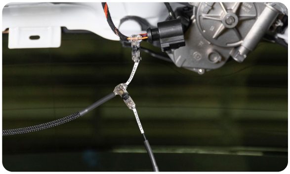 Second wire tap joining the passenger side grey lead into the driver side wire
